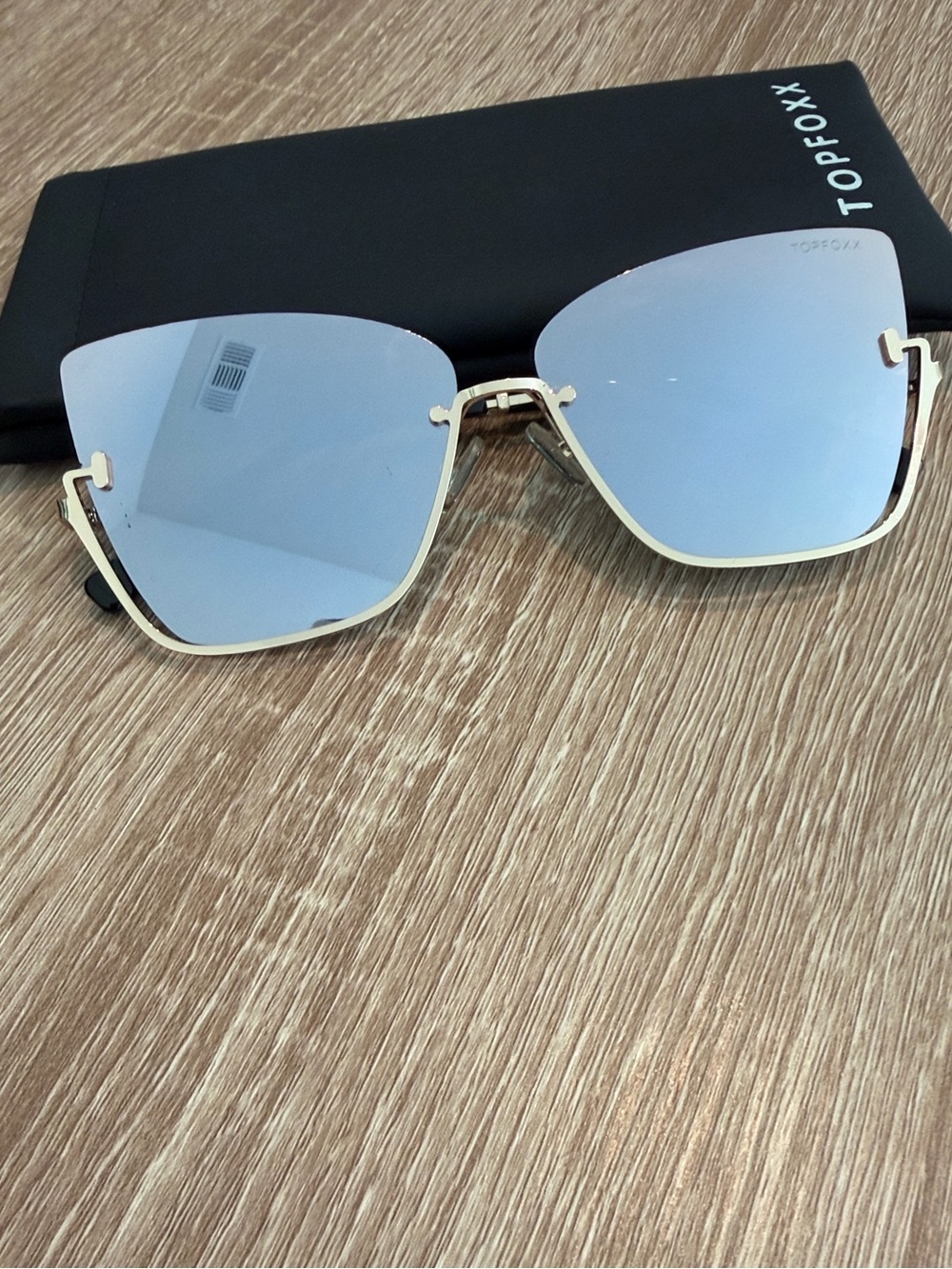 Topfoxx Gold Frame Sunglasses with Light Blue Mirrored Lenses
